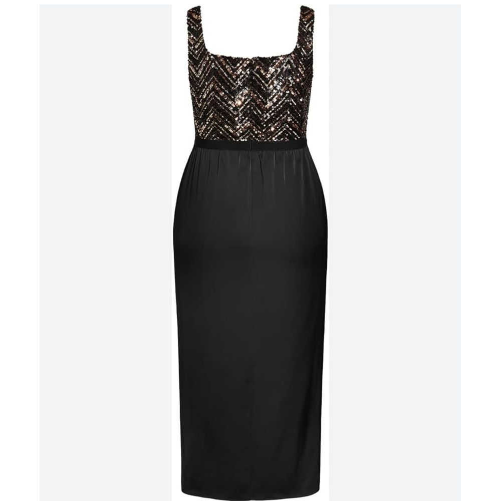 City Chic Black Midi Dress with Bronze Sequin Bodice